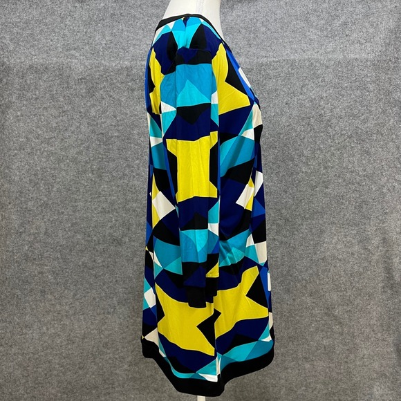 Valerie Stevens Geometric Print Long Sleeve Tunic Dress Blue Yellow Black Large - Picture 5 of 7